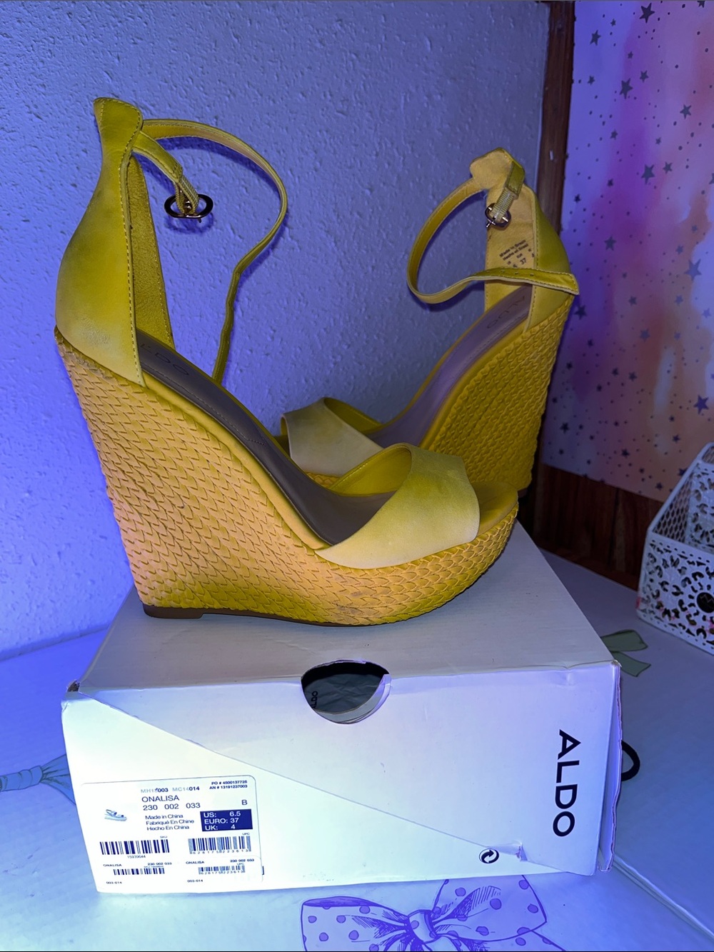 ALDO Bright Yellow Wedge Sandals with Ankle Strap